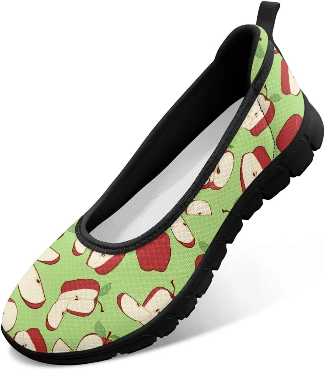 Womens Low Cut Shoes Casual Mesh Loafers Mushroom Tennis Sneakers Lightweight Slip On Fruit Print Breathable Shoe for Workout Walking