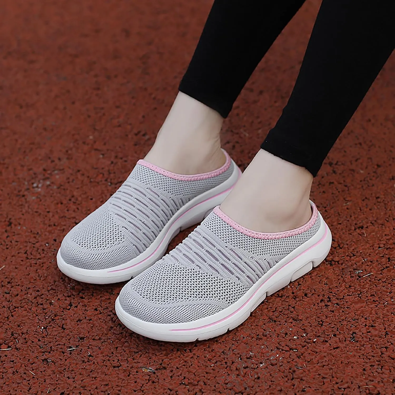 Women's mesh Breathable Soft Sole Mules Fashion Knitted Backless Slip on Lightweight Walking Shoes Casual Comfortable Outdoor Sports Wedge Mule