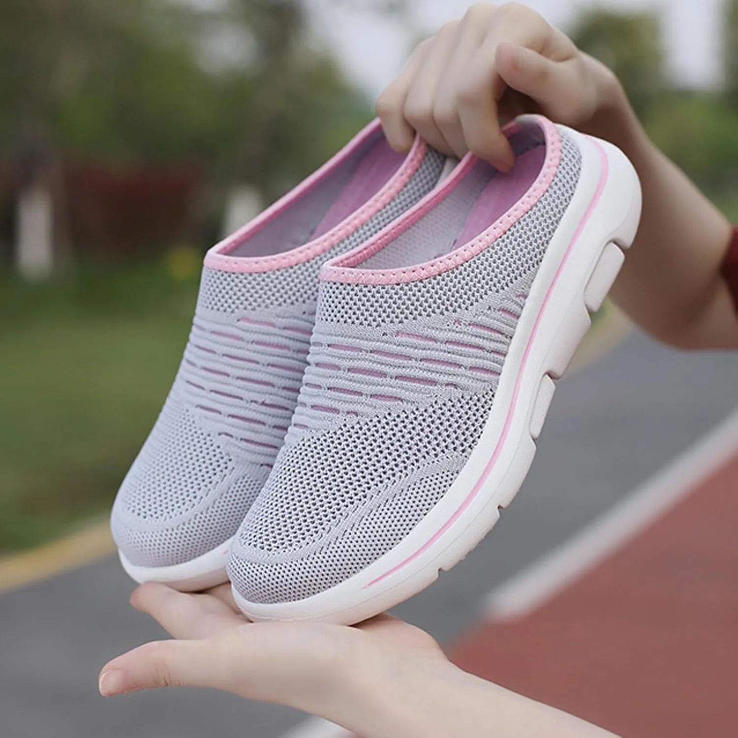 Women's mesh Breathable Soft Sole Mules Fashion Knitted Backless Slip on Lightweight Walking Shoes Casual Comfortable Outdoor Sports Wedge Mule