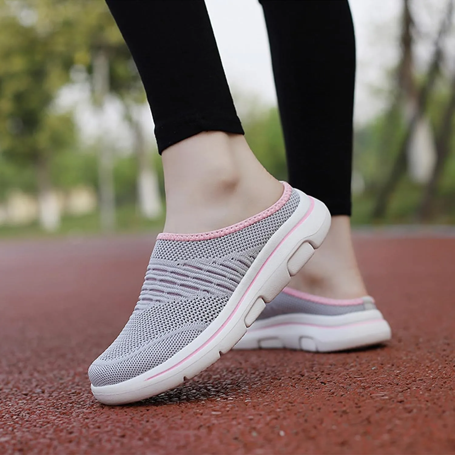 Women's mesh Breathable Soft Sole Mules Fashion Knitted Backless Slip on Lightweight Walking Shoes Casual Comfortable Outdoor Sports Wedge Mule