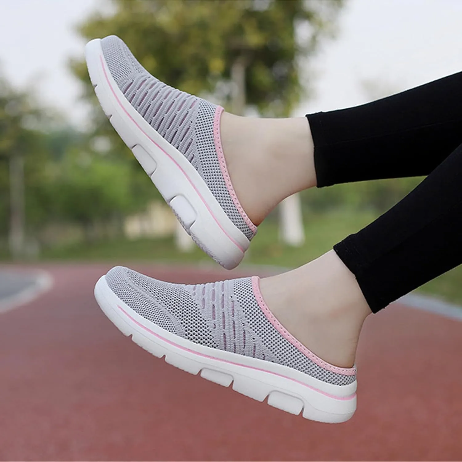 Women's mesh Breathable Soft Sole Mules Fashion Knitted Backless Slip on Lightweight Walking Shoes Casual Comfortable Outdoor Sports Wedge Mule
