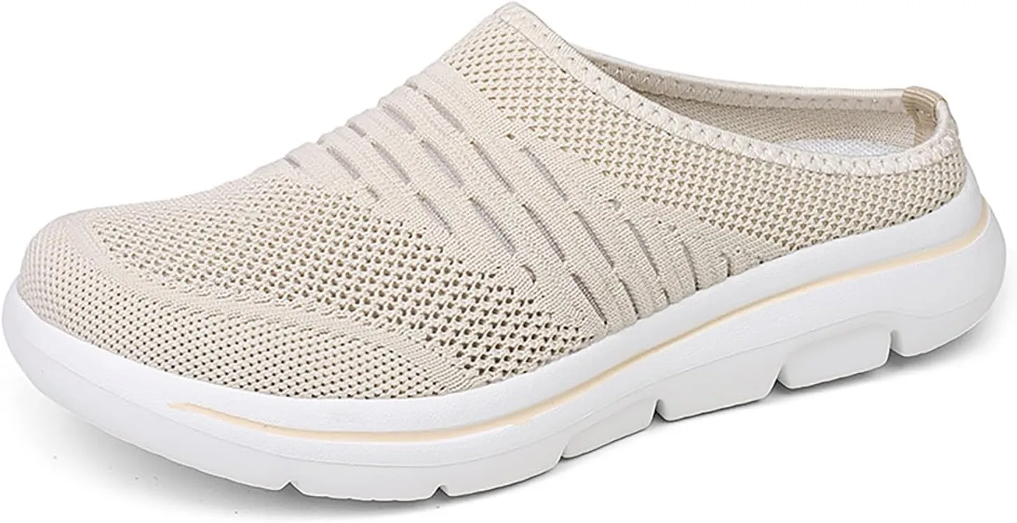 Women's mesh Breathable Soft Sole Mules Fashion Knitted Backless Slip on Lightweight Walking Shoes Casual Comfortable Outdoor Sports Wedge Mule