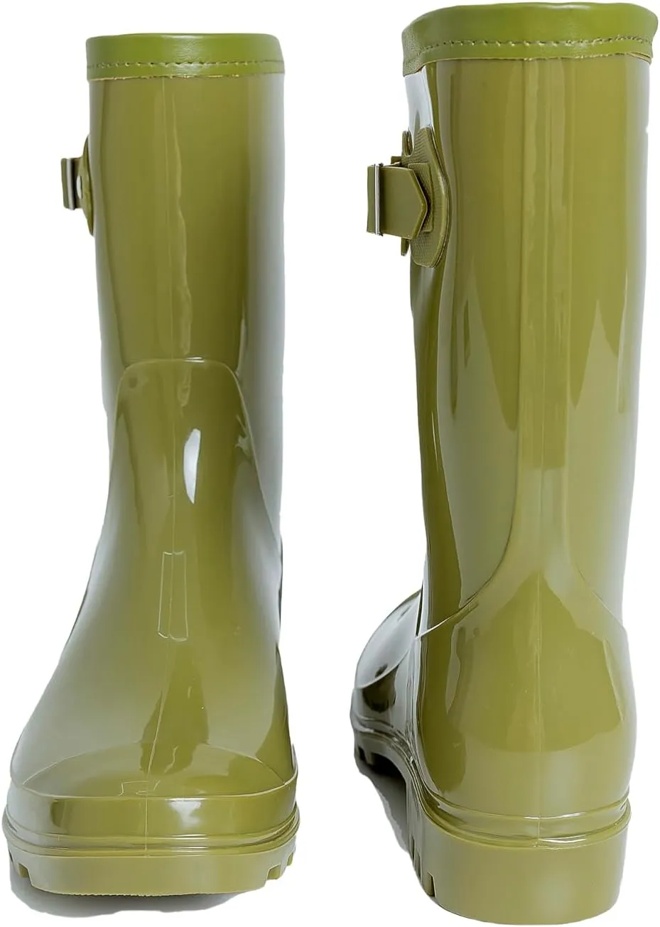 Women's Mid Calf Rain Boots Waterproof Fashion Garden Shoes Anti-slipping Rainboots For Women Comfortable Insole Light Rain Shoes