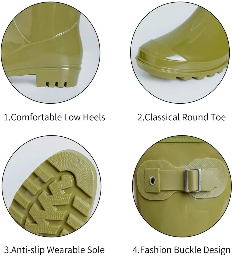 Women's Mid Calf Rain Boots Waterproof Fashion Garden Shoes Anti-slipping Rainboots For Women Comfortable Insole Light Rain Shoes