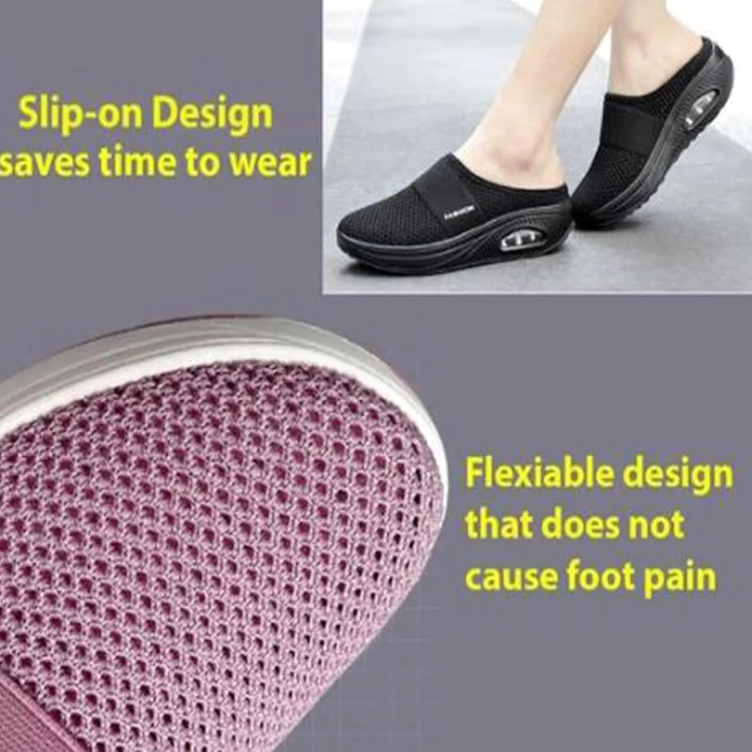 Women's Mule Shoes Air-Cushion Slip-On Walking Shoes Summer Backless Walking Sneakers Mesh Arch-Support Orthopedic Diabetic Shoe Casual Lightweight Breathable Slippers Closed Toe Slides
