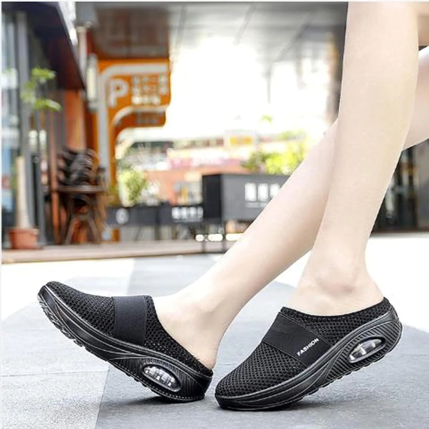 Women's Mule Shoes Air-Cushion Slip-On Walking Shoes Summer Backless Walking Sneakers Mesh Arch-Support Orthopedic Diabetic Shoe Casual Lightweight Breathable Slippers Closed Toe Slides