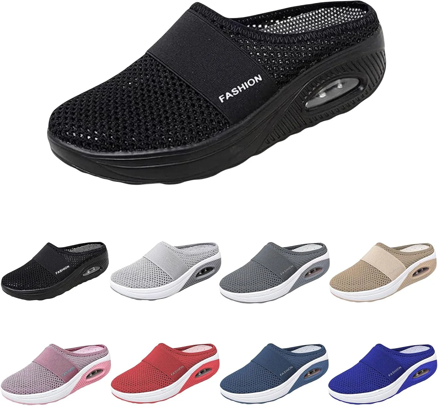 Women's Mule Shoes Air-Cushion Slip-On Walking Shoes Summer Backless Walking Sneakers Mesh Arch-Support Orthopedic Diabetic Shoe Casual Lightweight Breathable Slippers Closed Toe Slides