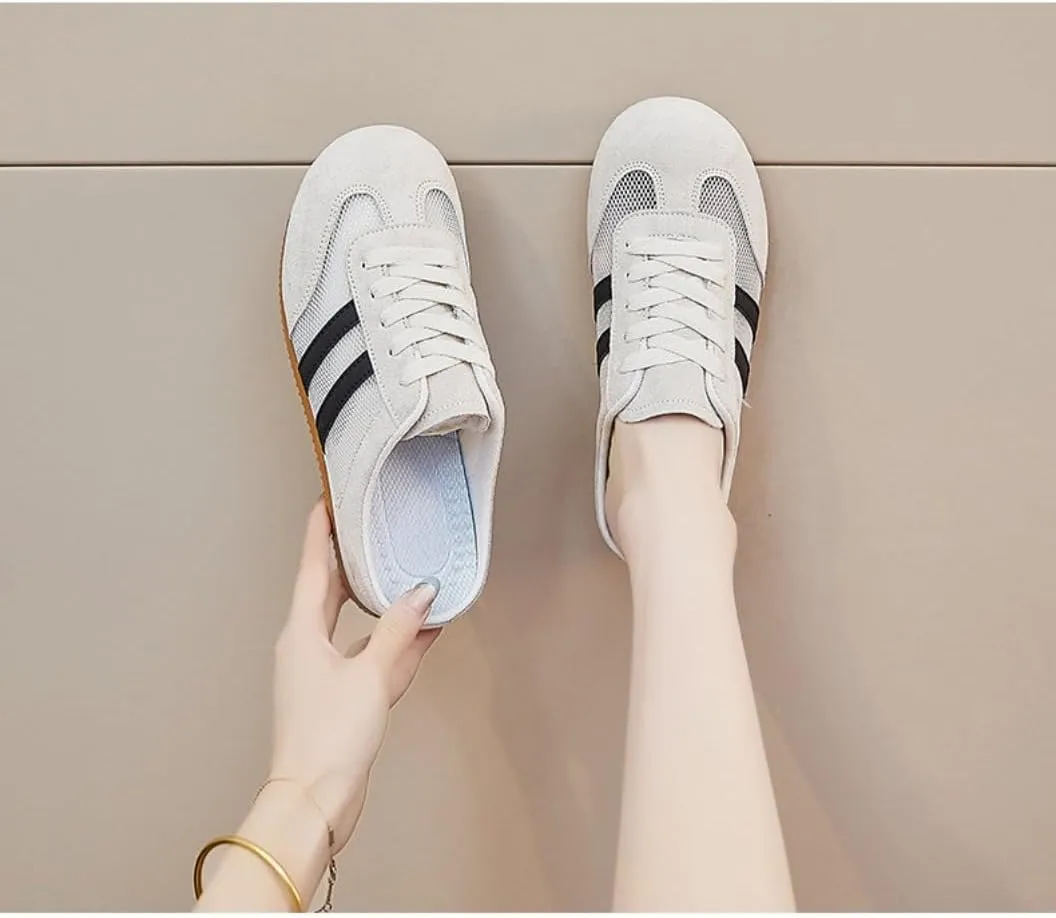 Women's Mule Sneakers Backless Tennis Shoes Slip on House Slippers Platform Lace Up Breathable Mesh Lightweight Casual Walking Slides Wide Open Back Shoes Outdoor Gym Golf Summer Cruise Vacation