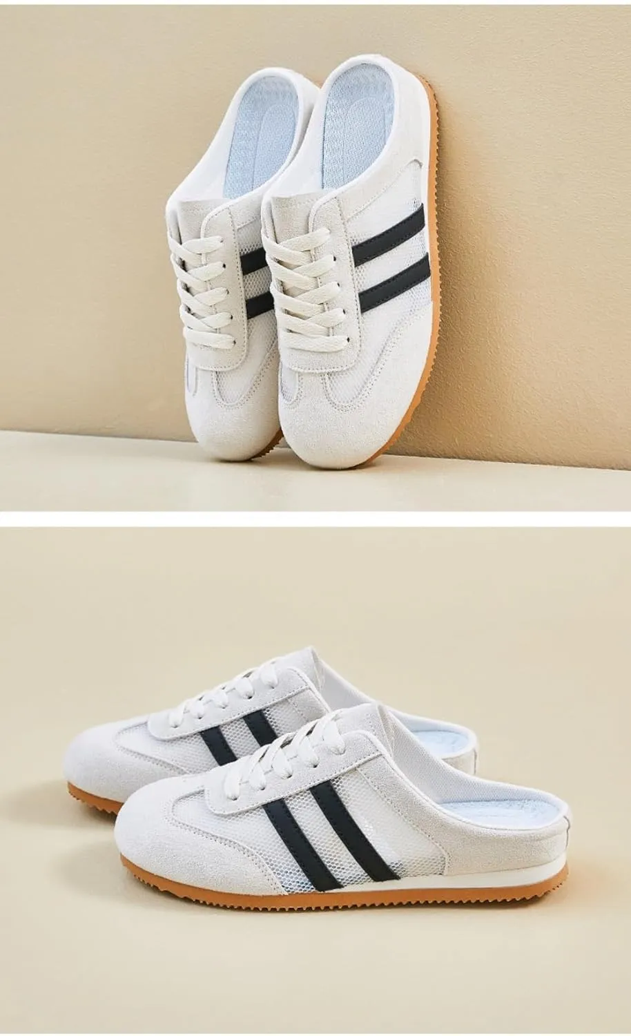 Women's Mule Sneakers Backless Tennis Shoes Slip on House Slippers Platform Lace Up Breathable Mesh Lightweight Casual Walking Slides Wide Open Back Shoes Outdoor Gym Golf Summer Cruise Vacation