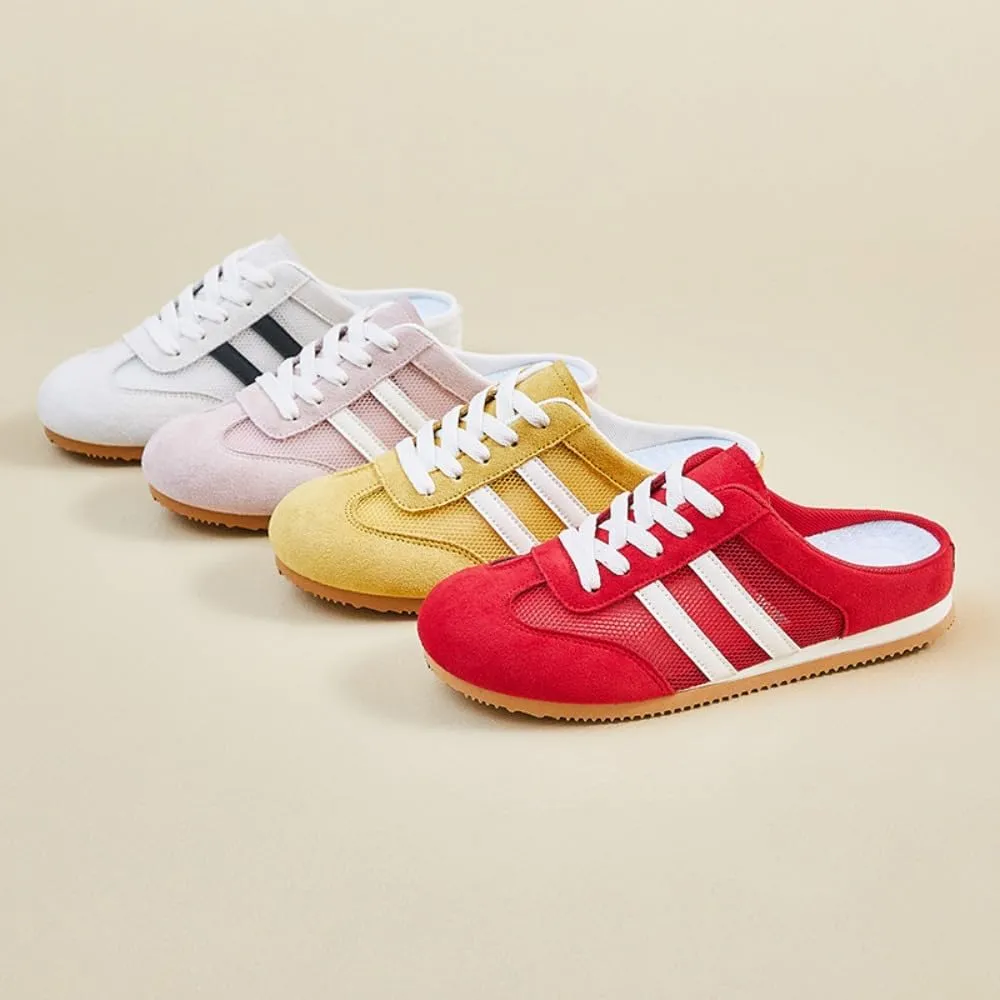 Women's Mule Sneakers Backless Tennis Shoes Slip on House Slippers Platform Lace Up Breathable Mesh Lightweight Casual Walking Slides Wide Open Back Shoes Outdoor Gym Golf Summer Cruise Vacation