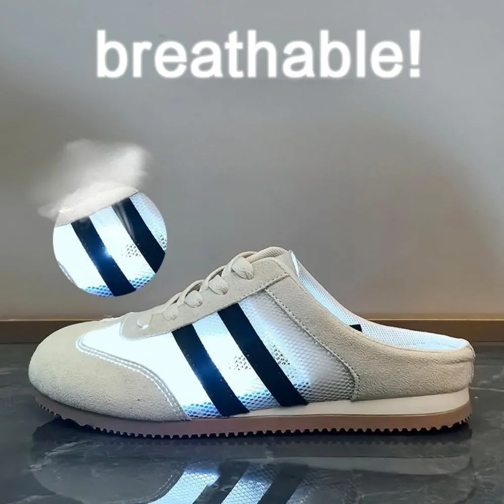 Women's Mule Sneakers Backless Tennis Shoes Slip on House Slippers Platform Lace Up Breathable Mesh Lightweight Casual Walking Slides Wide Open Back Shoes Outdoor Gym Golf Summer Cruise Vacation