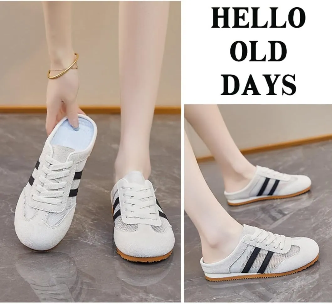 Women's Mule Sneakers Backless Tennis Shoes Slip on House Slippers Platform Lace Up Breathable Mesh Lightweight Casual Walking Slides Wide Open Back Shoes Outdoor Gym Golf Summer Cruise Vacation