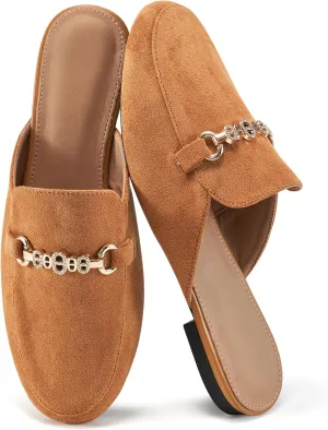 Womens Mules Buckle Flats: Classic Suede Slip On Shoes Dressy Closed Toe Backless Slides Loafers 2025