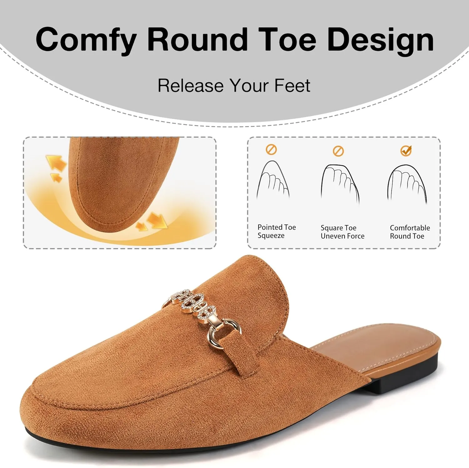 Womens Mules Buckle Flats: Classic Suede Slip On Shoes Dressy Closed Toe Backless Slides Loafers 2025