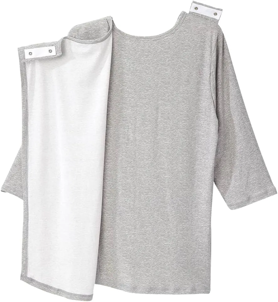 Women’s Open Back Adaptive Active Crew Neck Top for Seniors - 3/4 Long Sleeve Shirt
