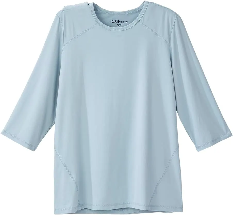 Women’s Open Back Adaptive Active Crew Neck Top for Seniors - 3/4 Long Sleeve Shirt