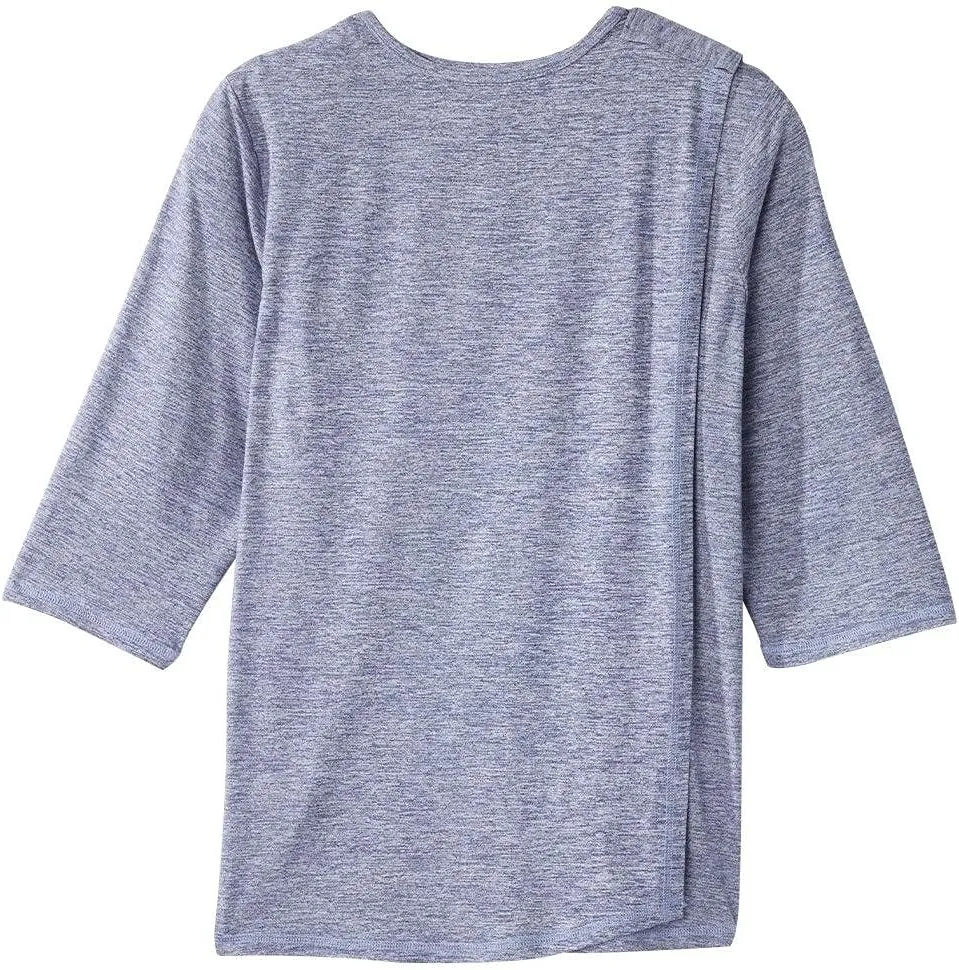 Women’s Open Back Adaptive Active Crew Neck Top for Seniors - 3/4 Long Sleeve Shirt