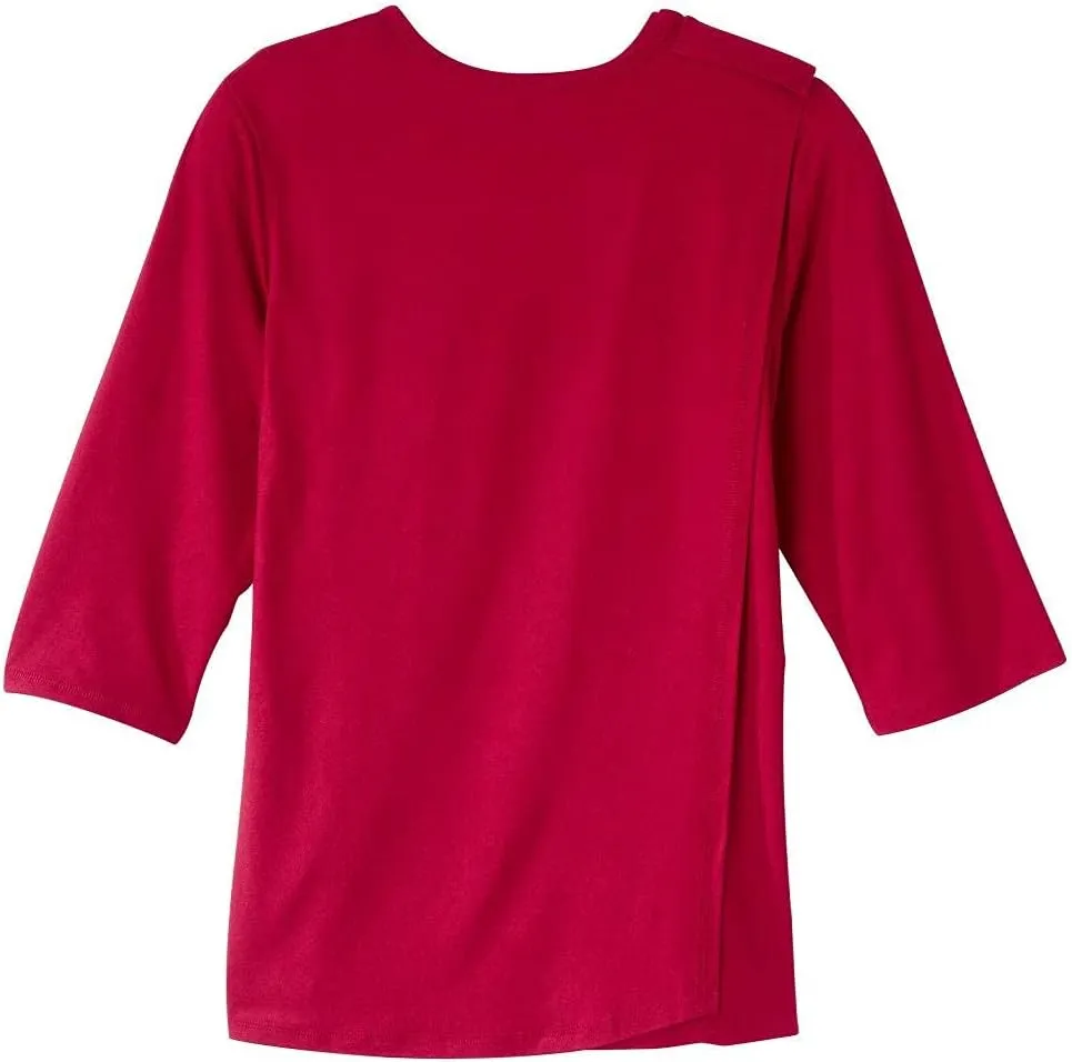 Women’s Open Back Adaptive Active Crew Neck Top for Seniors - 3/4 Long Sleeve Shirt