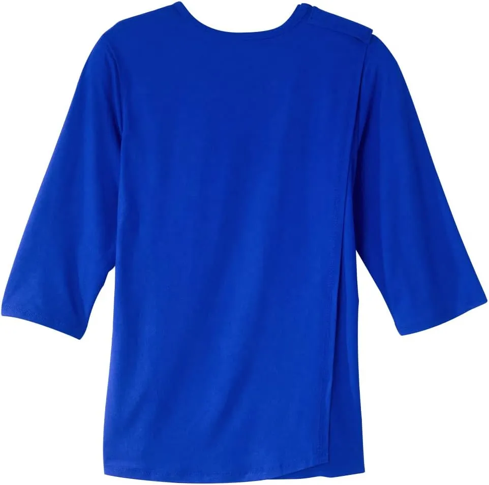 Women’s Open Back Adaptive Active Crew Neck Top for Seniors - 3/4 Long Sleeve Shirt