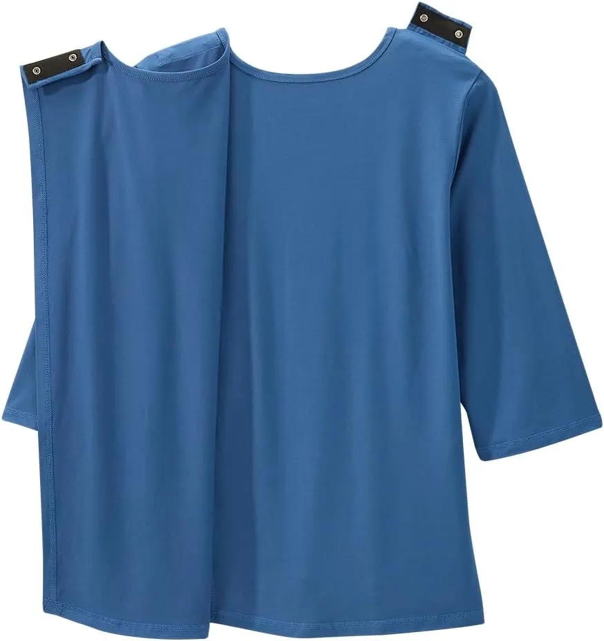 Women’s Open Back Adaptive Active Crew Neck Top for Seniors - 3/4 Long Sleeve Shirt
