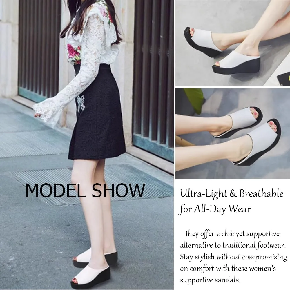 Women's Orthopedic Sandals Arch Support Slip-On Lightweight Breathable Summer Sandals With High Heels Non-Slip Soles Comfortable Walking Shoes