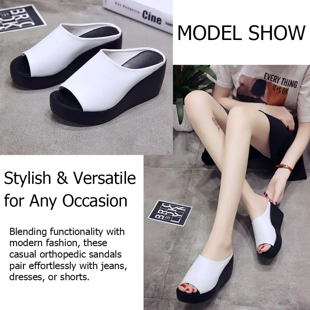 Women's Orthopedic Sandals Arch Support Slip-On Lightweight Breathable Summer Sandals With High Heels Non-Slip Soles Comfortable Walking Shoes