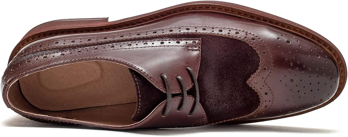 Women's Perforated Classic Lace-up Oxfords Brogue Wingtip Round Toe Derby Saddle Leather Shoes for Women Girls Lady Wife