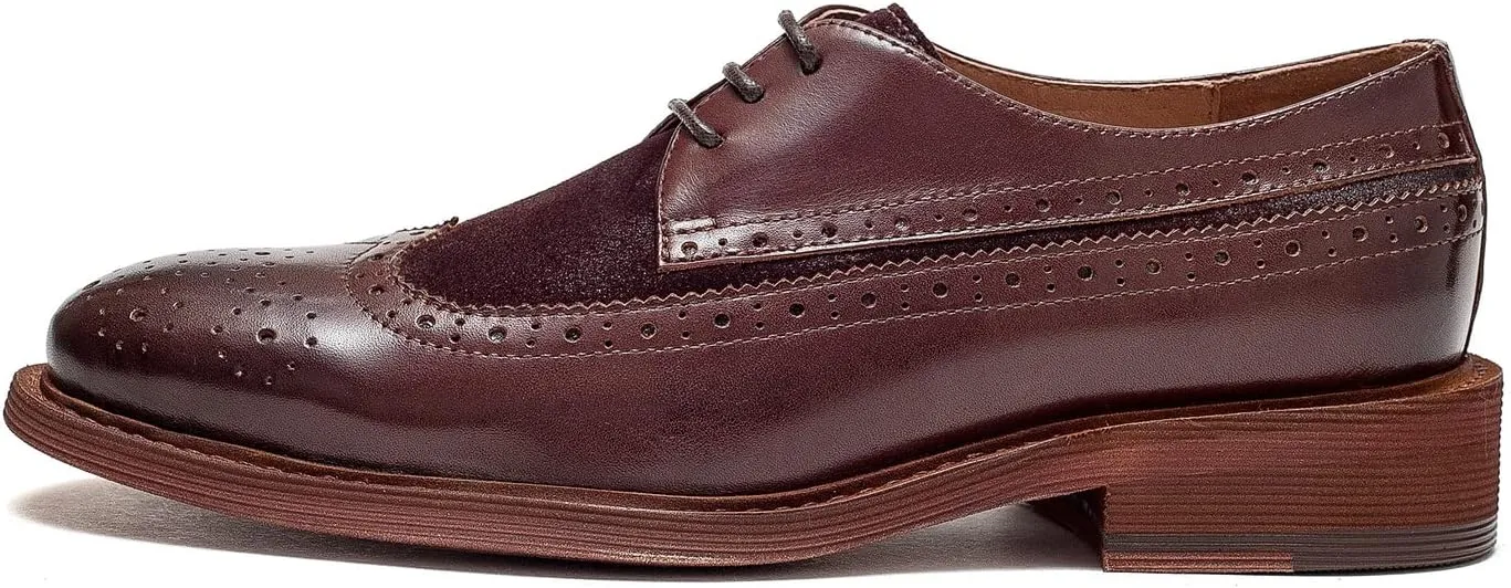 Women's Perforated Classic Lace-up Oxfords Brogue Wingtip Round Toe Derby Saddle Leather Shoes for Women Girls Lady Wife