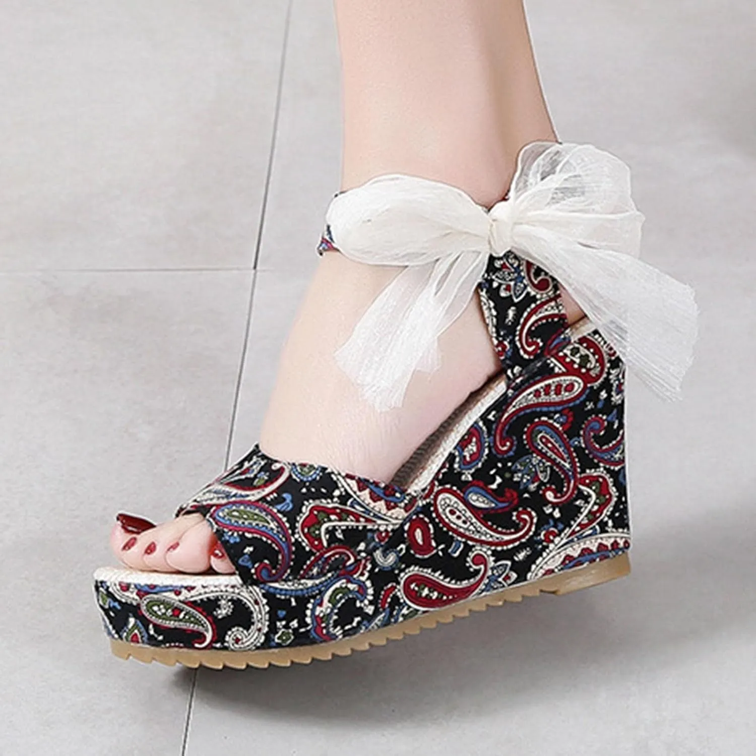 Women's Platform Sandals Wedge Open Toe Ankle Strap Lace Wedding Bridesmaid Shoes Close Toe Dressy Wide Width Lightweight