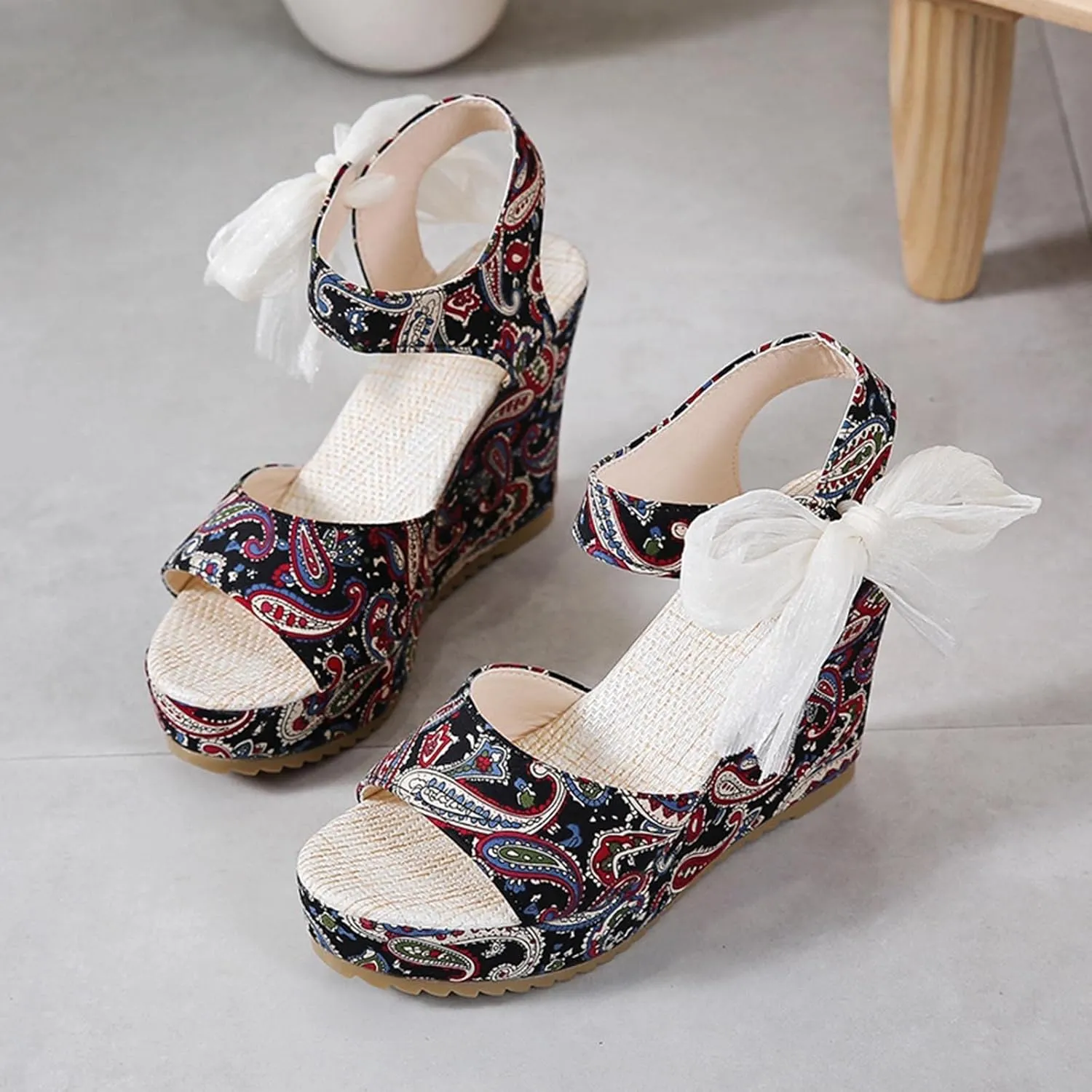 Women's Platform Sandals Wedge Open Toe Ankle Strap Lace Wedding Bridesmaid Shoes Close Toe Dressy Wide Width Lightweight