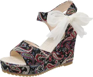 Women's Platform Sandals Wedge Open Toe Ankle Strap Lace Wedding Bridesmaid Shoes Close Toe Dressy Wide Width Lightweight