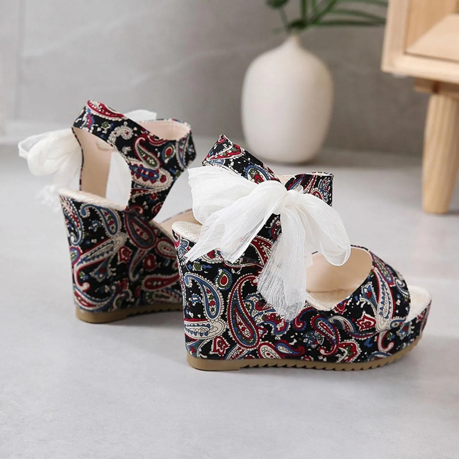 Women's Platform Sandals Wedge Open Toe Ankle Strap Lace Wedding Bridesmaid Shoes Close Toe Dressy Wide Width Lightweight