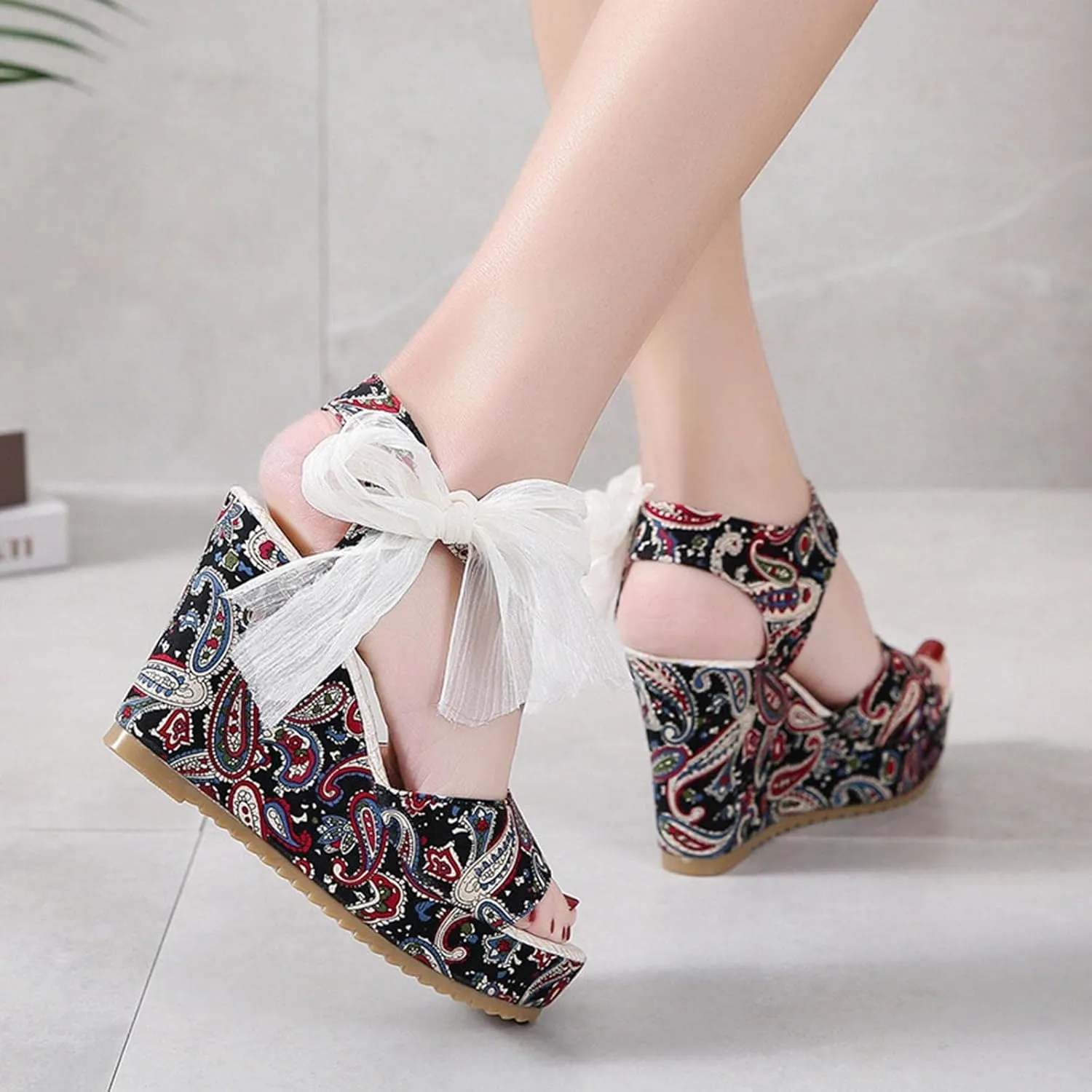 Women's Platform Sandals Wedge Open Toe Ankle Strap Lace Wedding Bridesmaid Shoes Close Toe Dressy Wide Width Lightweight