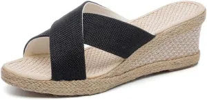 Women's Platform Slide Sandal Lightweight Cross Strap Wedge Espadrille Sandals