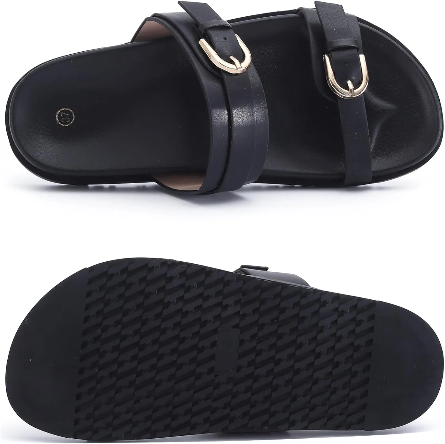 Women's Sandal Slide, Handmade Soft Cushioned Footbed Open Toe Slides, Adjustable Slip On Flat, Size 7-10