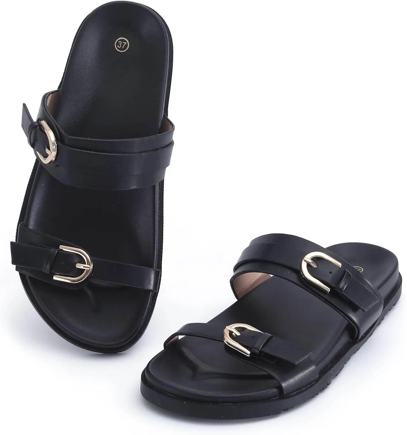 Women's Sandal Slide, Handmade Soft Cushioned Footbed Open Toe Slides, Adjustable Slip On Flat, Size 7-10