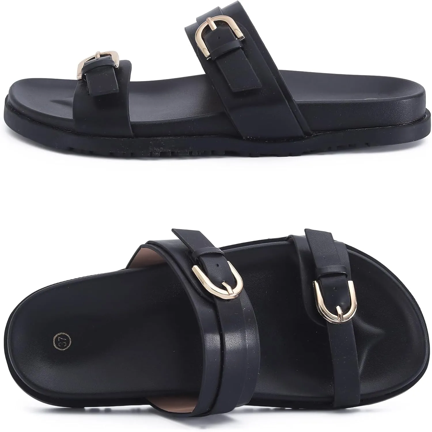 Women's Sandal Slide, Handmade Soft Cushioned Footbed Open Toe Slides, Adjustable Slip On Flat, Size 7-10