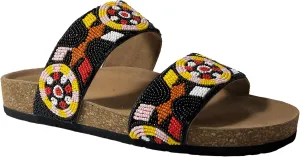 Women's Suede Cork Footbed Handmade Beaded Slide Sandal