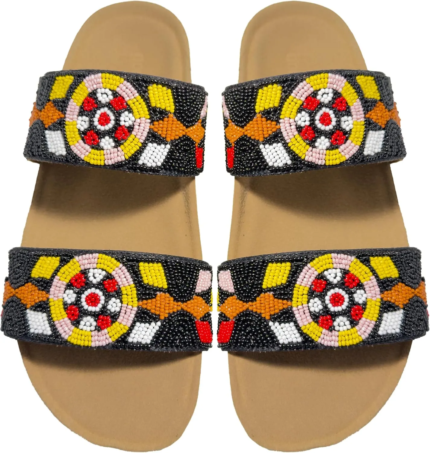 Women's Suede Cork Footbed Handmade Beaded Slide Sandal