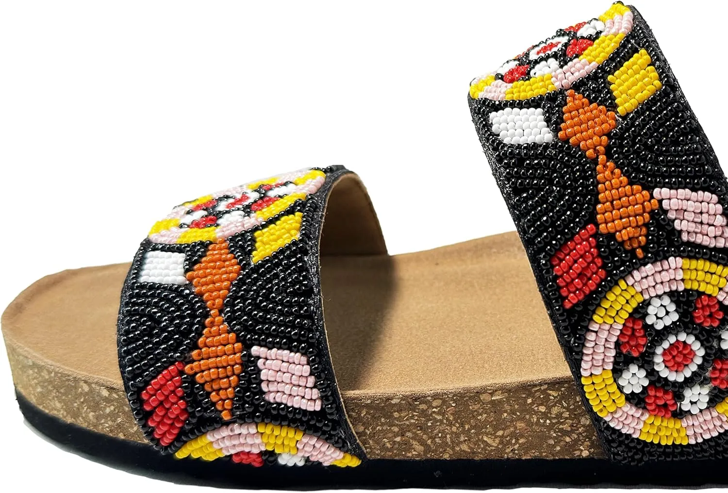 Women's Suede Cork Footbed Handmade Beaded Slide Sandal