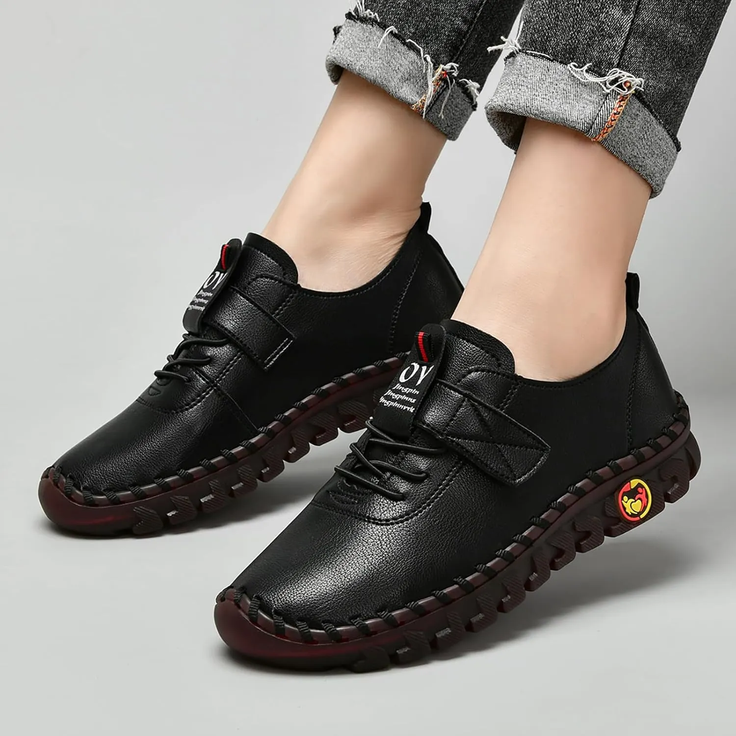 Women's Tendon Soft Sole Casual Orthopedic Shoes Fashion HandSewing Leather Non-Slip Flat Loafers Low-top Outdoor Comfy Breathable Walk Mam Nurse Shoes