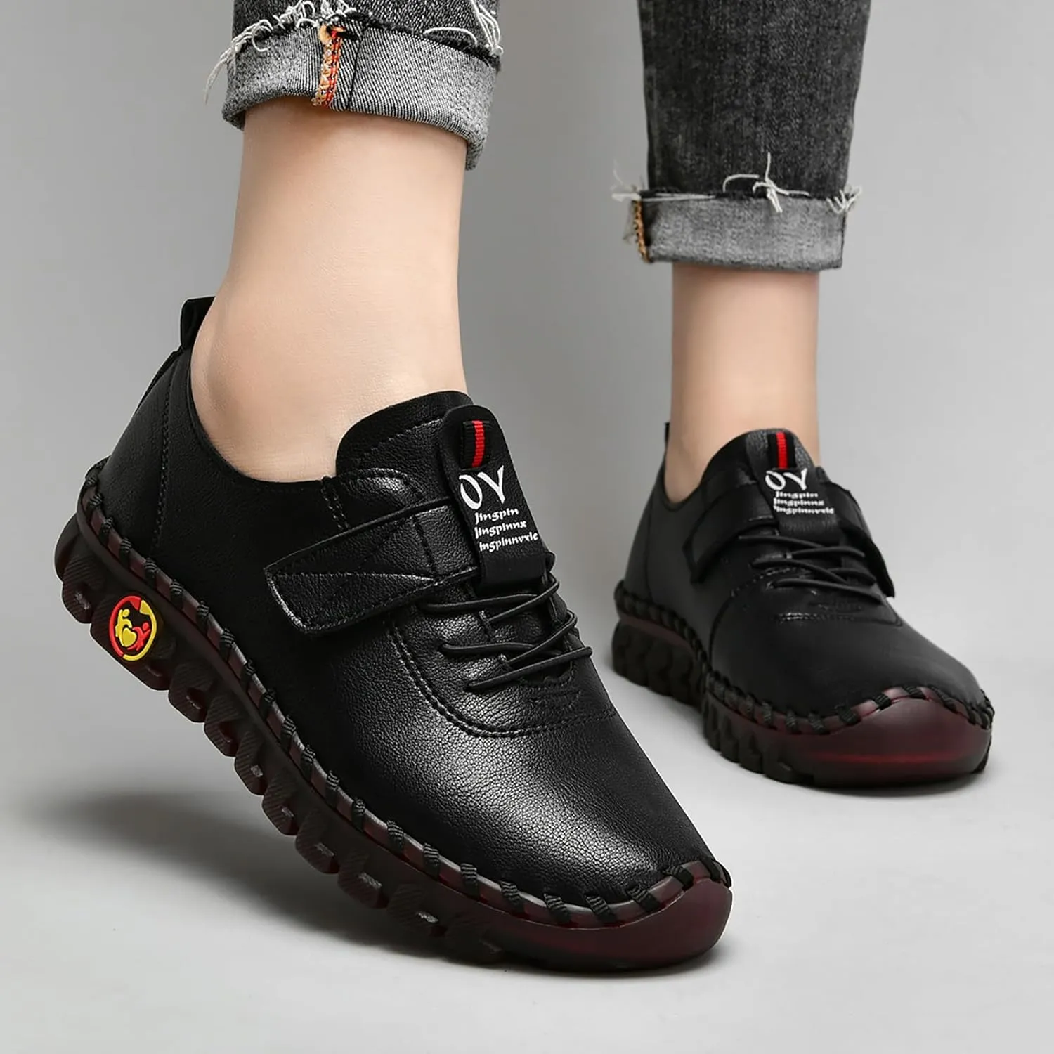 Women's Tendon Soft Sole Casual Orthopedic Shoes Fashion HandSewing Leather Non-Slip Flat Loafers Low-top Outdoor Comfy Breathable Walk Mam Nurse Shoes