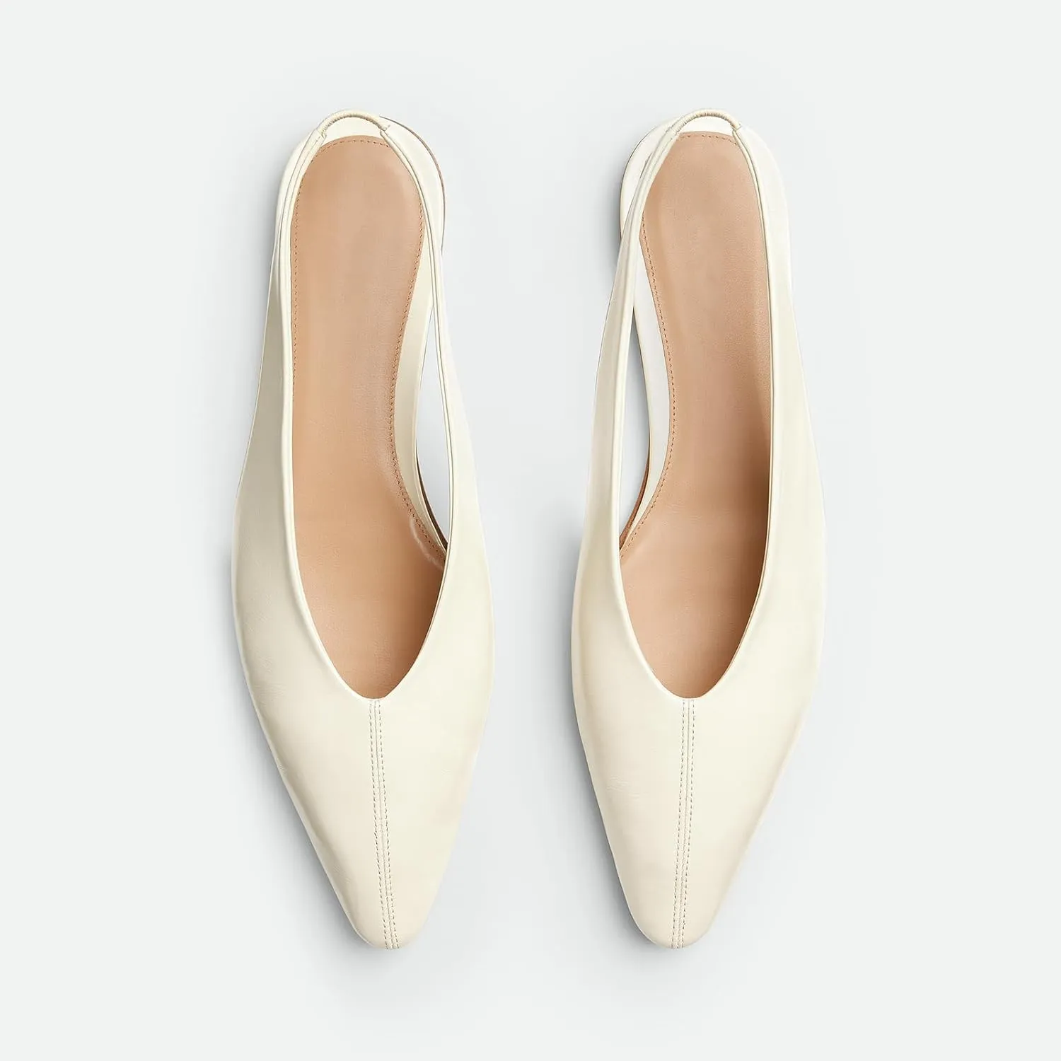 Women's White Slingback Ballet Flats Leather Pointed Closed Toe Slip On Comfy Loafer Casual Shoes