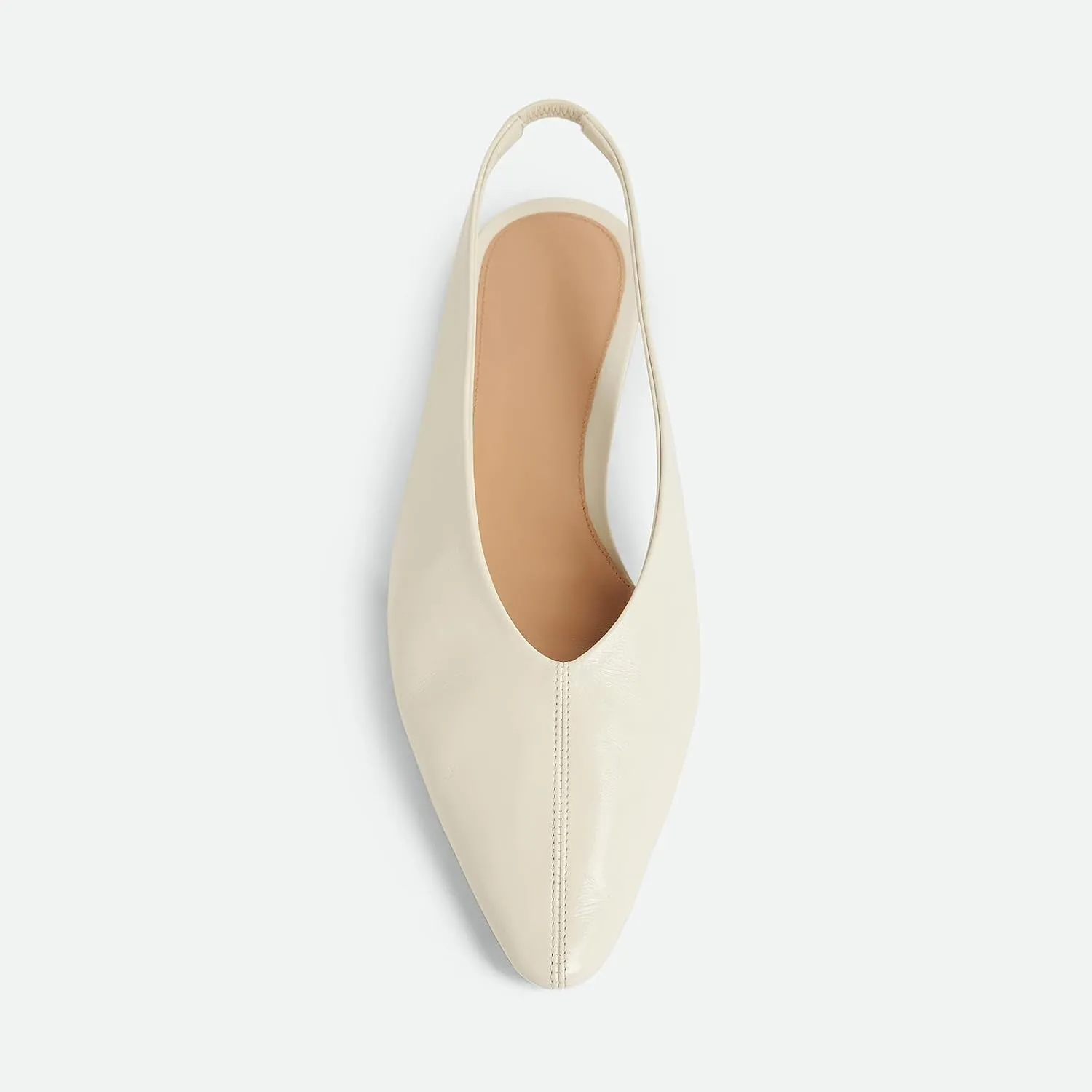 Women's White Slingback Ballet Flats Leather Pointed Closed Toe Slip On Comfy Loafer Casual Shoes