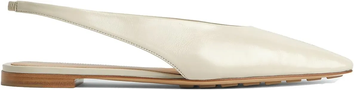 Women's White Slingback Ballet Flats Leather Pointed Closed Toe Slip On Comfy Loafer Casual Shoes