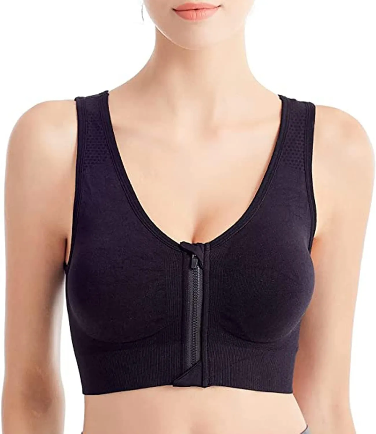 Women's Zip Front Sports Bra, Wireless Breathable Closure Underwear for Active Running Gym Workout Yoga High Impact Bras