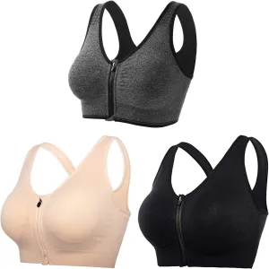 Women's Zip Front Sports Bra, Wireless Breathable Closure Underwear for Active Running Gym Workout Yoga High Impact Bras