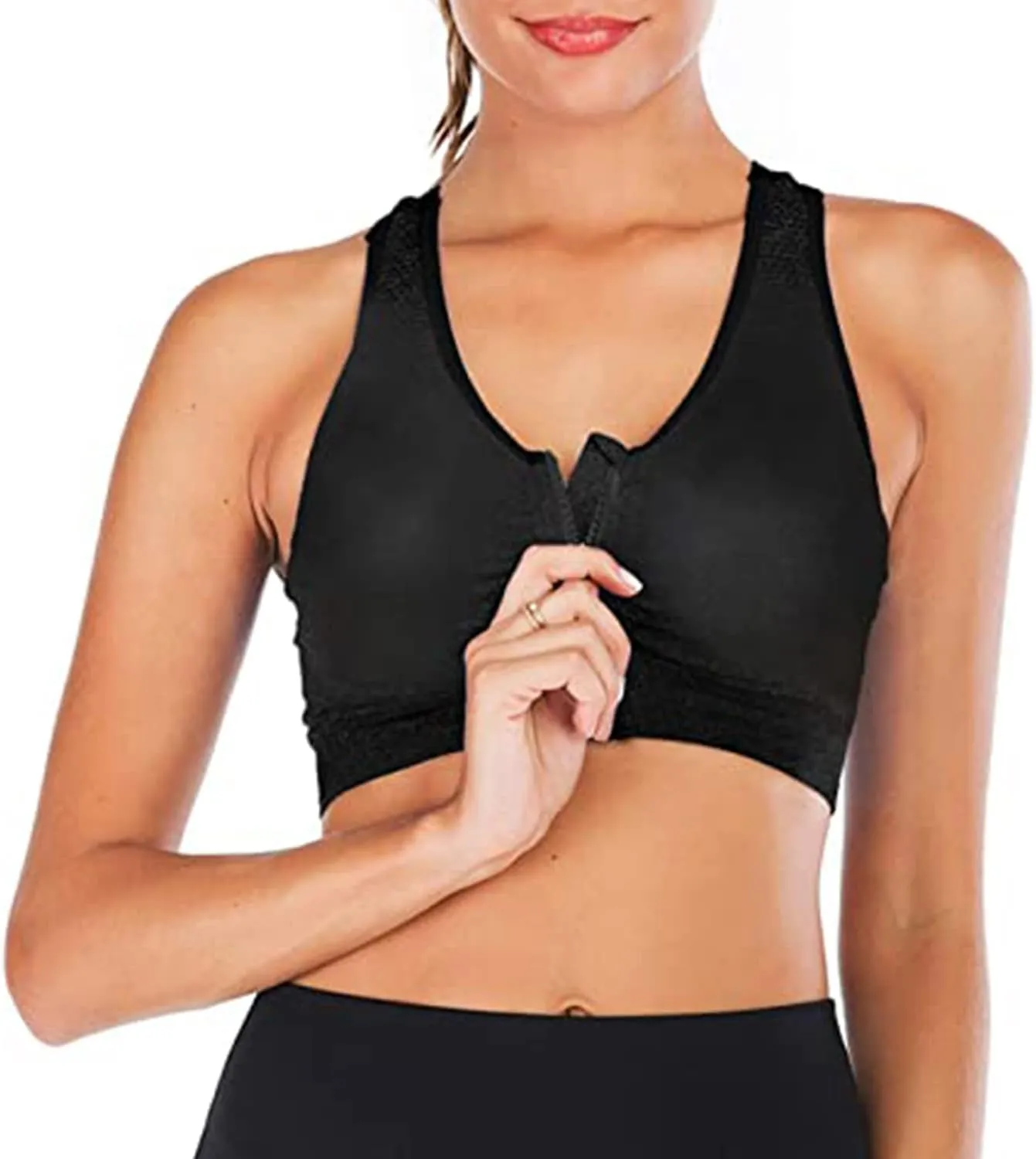 Women's Zip Front Sports Bra, Wireless Breathable Closure Underwear for Active Running Gym Workout Yoga High Impact Bras