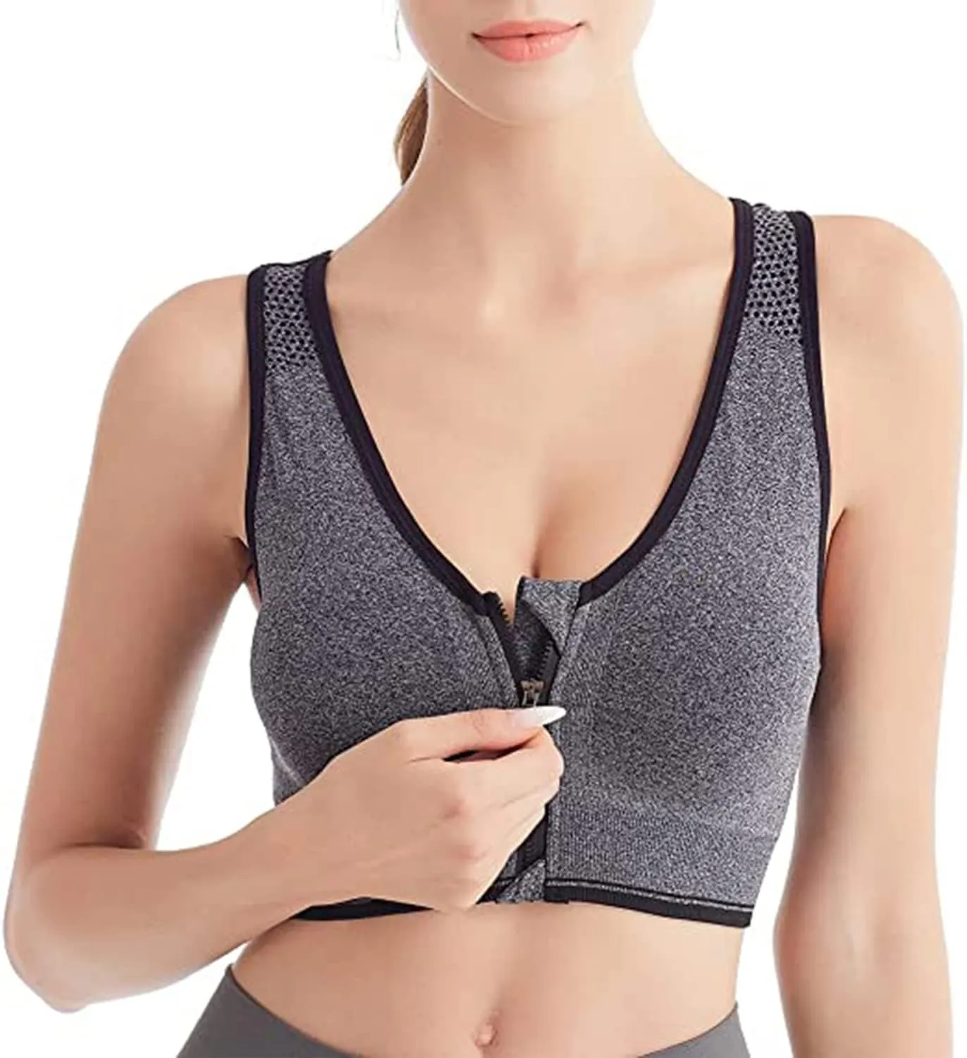 Women's Zip Front Sports Bra, Wireless Breathable Closure Underwear for Active Running Gym Workout Yoga High Impact Bras