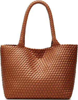 Woven Bags for Women Tote Purse: Vegan Leather Shoulder Handbags - Large Beach Tote - Travel Totes Handwoven Satchel